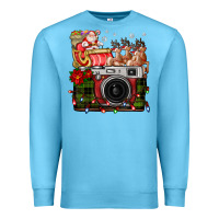 Ocean Blue Christmas Santa Vintage Camera Premium Sweatshirt - FaDigitalArtStudio