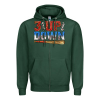 Sports Green 3 up 3 down baseball Zipper Hoodie - texasbilliewilder