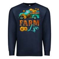 Navy farm truck  farm life with sunflower Premium Sweatshirt - HRA Design Shop