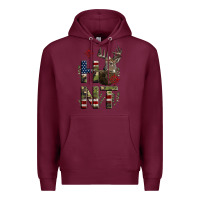 Burgundy Deer Hunting Usa Flag Premium Hoodie - LillyAllenDesigns