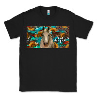 Black Horse With Sunflowers Aztec And Cowhide Classic Tee - RanaPortraitStore
