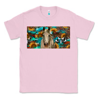 Bubblegum Pink Horse With Sunflowers Aztec And Cowhide Classic Tee - RanaPortraitStore