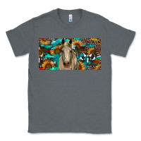 Charcoal Heather Horse With Sunflowers Aztec And Cowhide Classic Tee - RanaPortraitStore