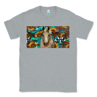 Heather Grey Horse With Sunflowers Aztec And Cowhide Classic Tee - RanaPortraitStore