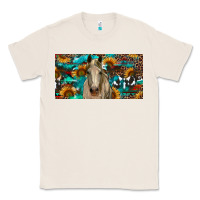 Natural Horse With Sunflowers Aztec And Cowhide Classic Tee - RanaPortraitStore