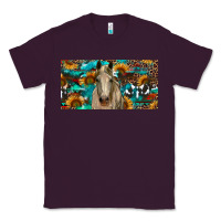 Plum Horse With Sunflowers Aztec And Cowhide Classic Tee - RanaPortraitStore