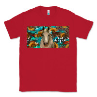 Red Horse With Sunflowers Aztec And Cowhide Classic Tee - RanaPortraitStore
