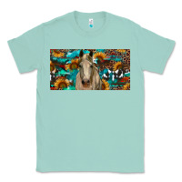 Seafoam Horse With Sunflowers Aztec And Cowhide Classic Tee - RanaPortraitStore