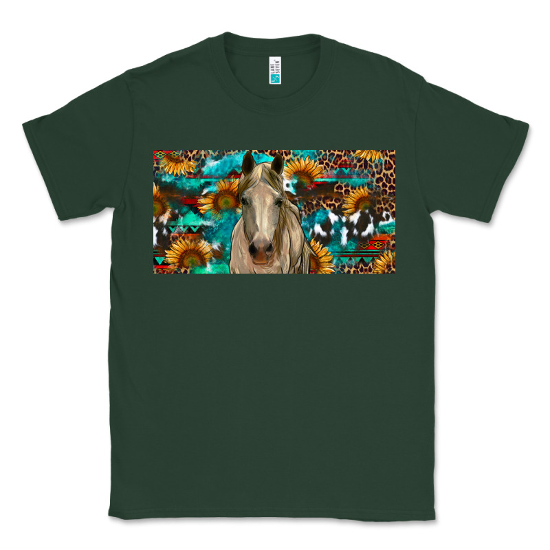 Horse With Sunflowers Aztec And Cowhide Classic Tee by RanaPortraitStore | Teevron