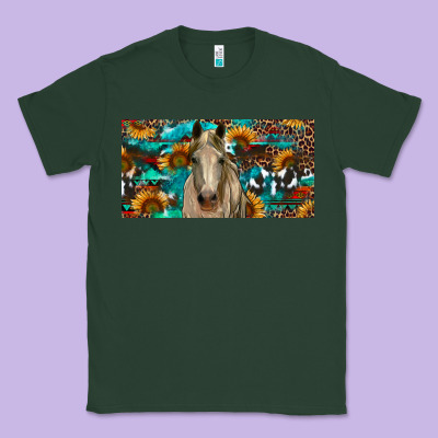 Classic Tee Horse With Sunflowers Aztec And Cowhide