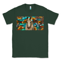 Sports Green Horse With Sunflowers Aztec And Cowhide Classic Tee - RanaPortraitStore