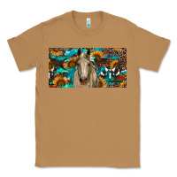 Toasted Coconut Horse With Sunflowers Aztec And Cowhide Classic Tee - RanaPortraitStore