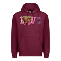 Burgundy valentine's day love highland cow Premium Hoodie - BarkalooDesign
