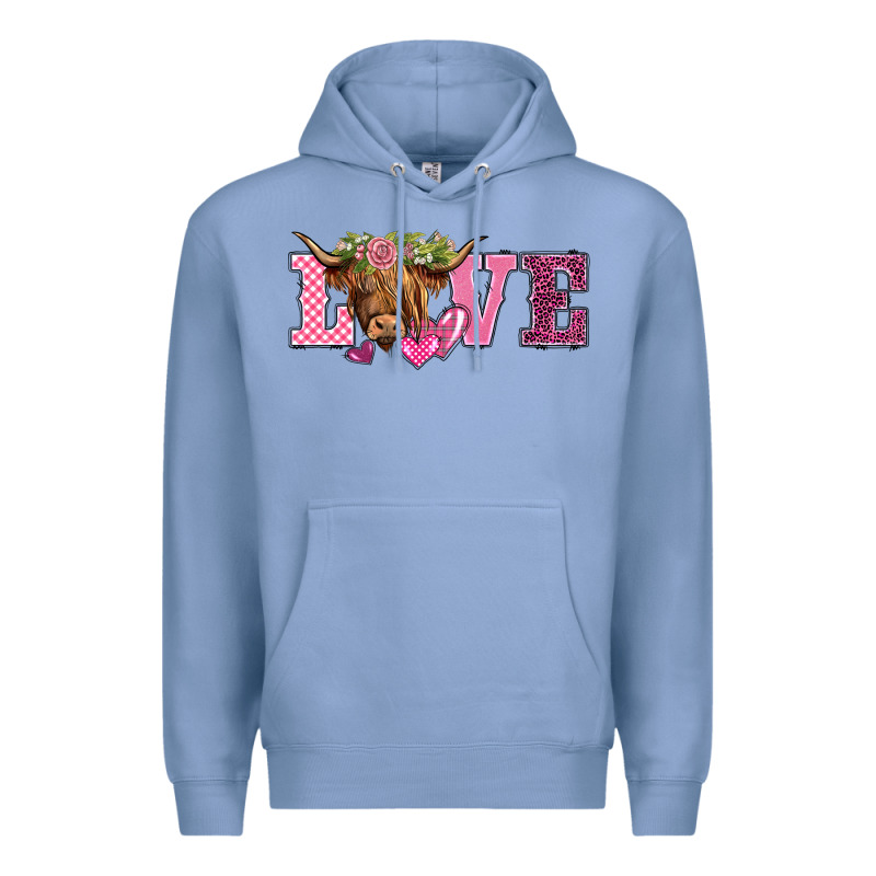 Valentine's Day Love Highland Cow Premium Hoodie by BarkalooDesign | Teevron