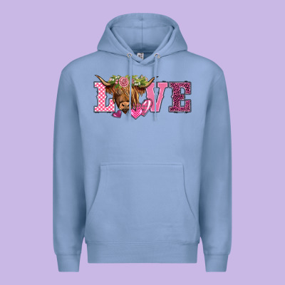 Valentine's Day Love Highland Cow Premium Hoodie Designed By Barkaloodesign