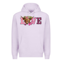 Lilac valentine's day love highland cow Premium Hoodie - BarkalooDesign