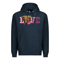 Navy valentine's day love highland cow Premium Hoodie - BarkalooDesign