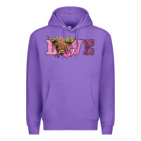 Purple valentine's day love highland cow Premium Hoodie - BarkalooDesign