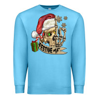 Ocean Blue festive af christmas skull Premium Sweatshirt - FaDigitalArtStudio