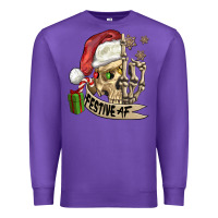 Purple festive af christmas skull Premium Sweatshirt - FaDigitalArtStudio