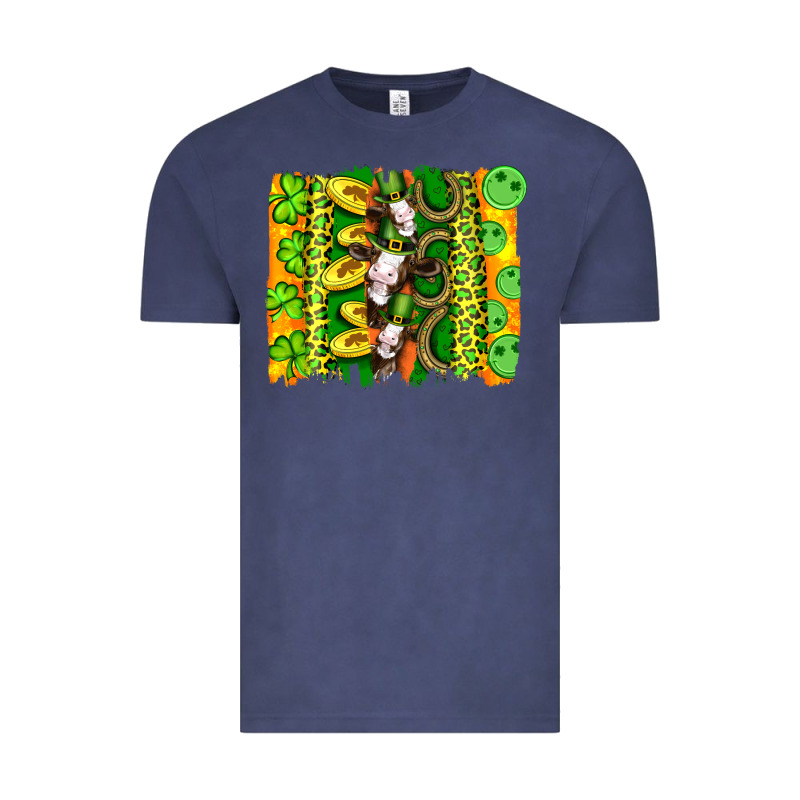 St Patricks Cow And Coin Wıth Clovers And Leopard Brushstrokes Vintage Tee by Artiststas | Teevron