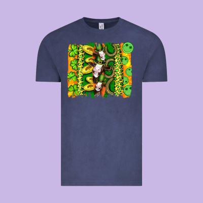 St Patricks Cow And Coin Wıth Clovers And Leopard Brushstrokes Vintage Tee Designed By Artiststas