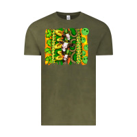 Vintage Olive st patricks cow and coin wıth clovers and leopard brushstrokes Vintage Tee - Artiststas