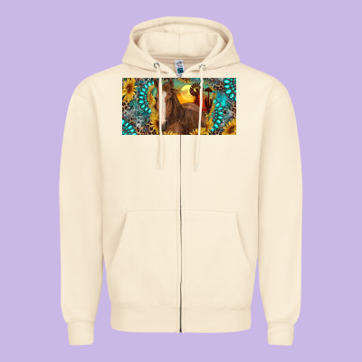 Zipper Hoodie horse and desert with sunflowers gemstone