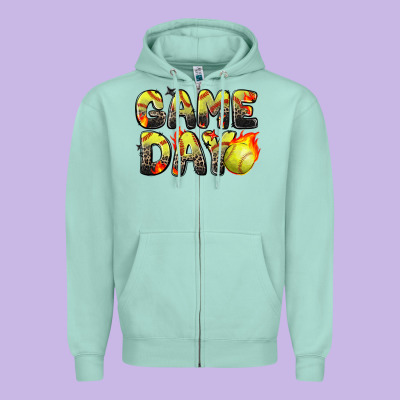Game Day Softball Leopard Zipper Hoodie Designed By Zillion Design Studio