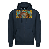 Navy horses with leopard and sunflowers Zipper Hoodie - RanaPortraitStore