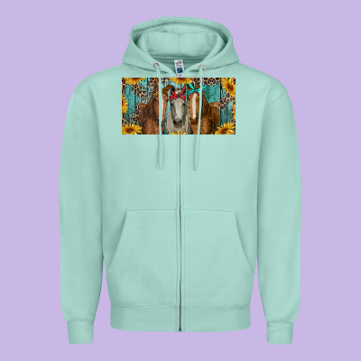 Zipper Hoodie horses with leopard and sunflowers
