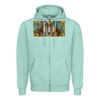 Seafoam horses with leopard and sunflowers Zipper Hoodie - RanaPortraitStore