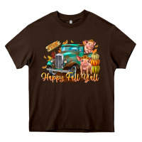 Chocolate Brown Farm Happy Fall Y'all Heavy Core Tee - CowhideDigitalArt