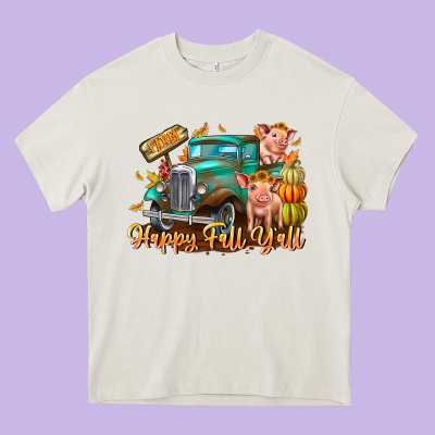Farm Happy Fall Y'all Heavy Core Tee Designed By Cowhidedigitalart