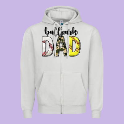 Zipper Hoodie ballpark dad with softball and baseball