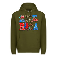 Army Green america with heart Premium Hoodie - AdoDesignShop