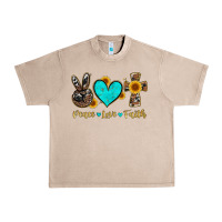 French Oak peace love faith with cros and sunflower Urban Heavy Tee - Artiststas