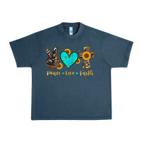 Midnight Navy peace love faith with cros and sunflower Urban Heavy Tee - Artiststas