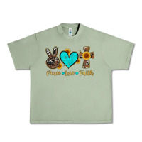 Oil Green peace love faith with cros and sunflower Urban Heavy Tee - Artiststas