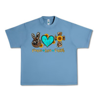 Pebble Blue peace love faith with cros and sunflower Urban Heavy Tee - Artiststas