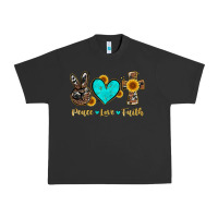 Pigment Black peace love faith with cros and sunflower Urban Heavy Tee - Artiststas
