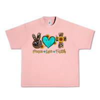 Salmon peace love faith with cros and sunflower Urban Heavy Tee - Artiststas