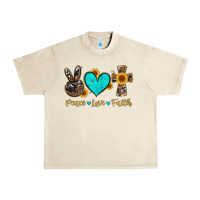 Sandshell peace love faith with cros and sunflower Urban Heavy Tee - Artiststas