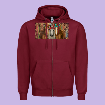 Zipper Hoodie Horses with serape and leopard