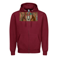 Burgundy Horses with serape and leopard Zipper Hoodie - RanaPortraitStore
