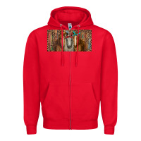 Red Horses with serape and leopard Zipper Hoodie - RanaPortraitStore