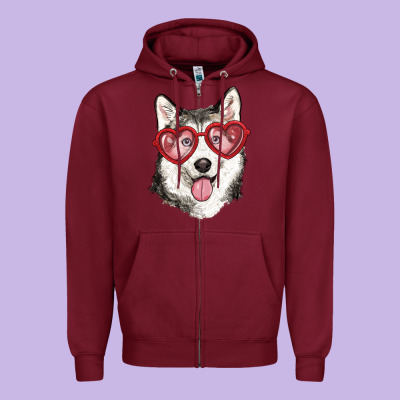 Zipper Hoodie husky with love glasses
