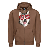Chestnut husky with love glasses Zipper Hoodie - RanaPortraitStore