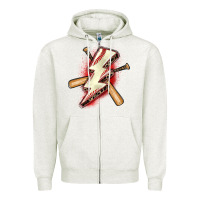Oatmeal Heather baseball lightning bolt Zipper Hoodie - Zillion Design Studio