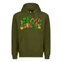 Army Green luck with gnome and beer Premium Hoodie - NancyCooperArtShop